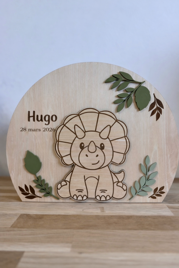 Urne dinosaure en bois – Baptême, anniversaire enfant – Décoration événement