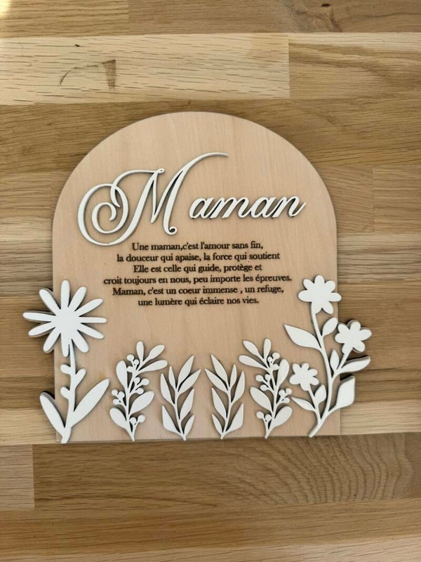 Plaque Maman en bois gravé personnalisée promotion