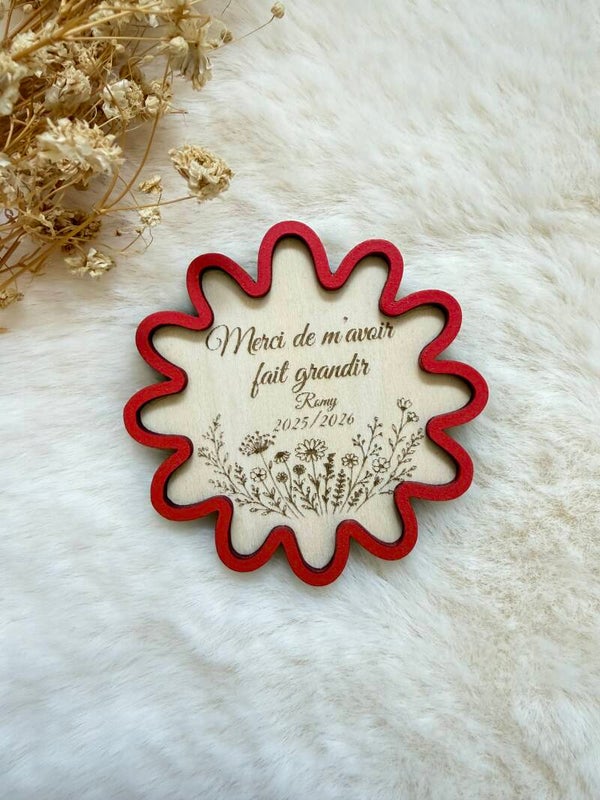 Magnet fleur personnalisé maîtresse – Collection Fleurs des Écoles