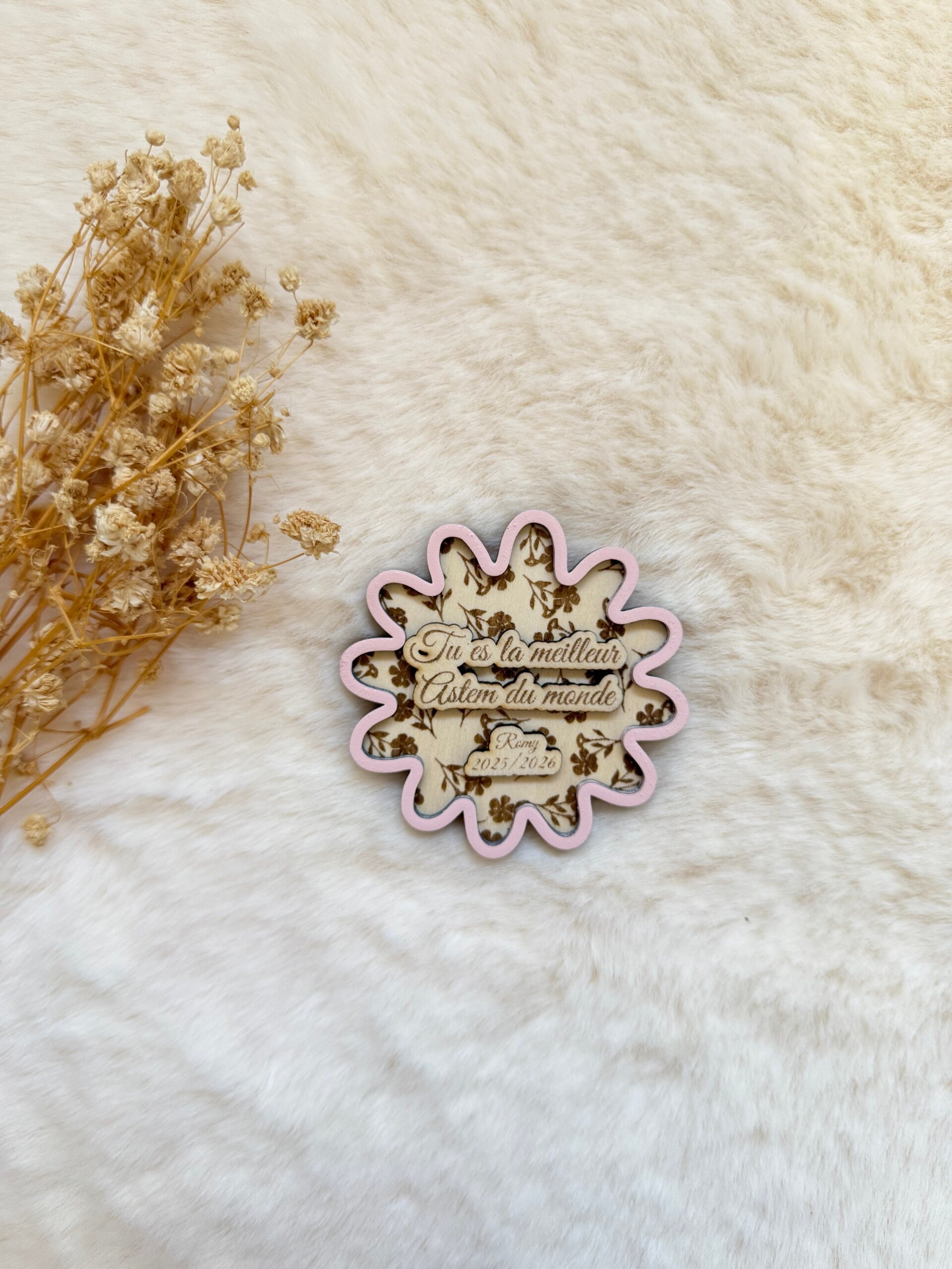 Magnet floral personnalisé maîtresse – Collection Fleurs Poétiques