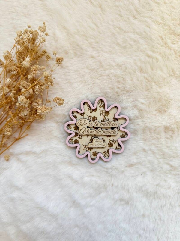 Magnet floral personnalisé maîtresse – Collection Fleurs Poétiques