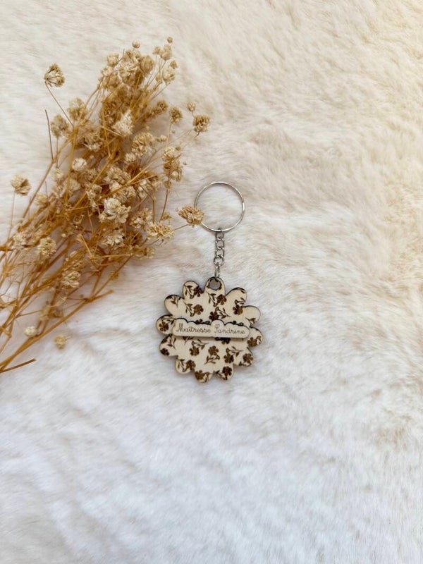 Porte-clés floral personnalisé maîtresse – Collection Fleurs Poétiques