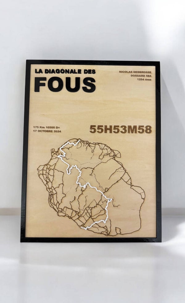 Affiche course à pied en bois gravé personnalisée cadeau sportif running