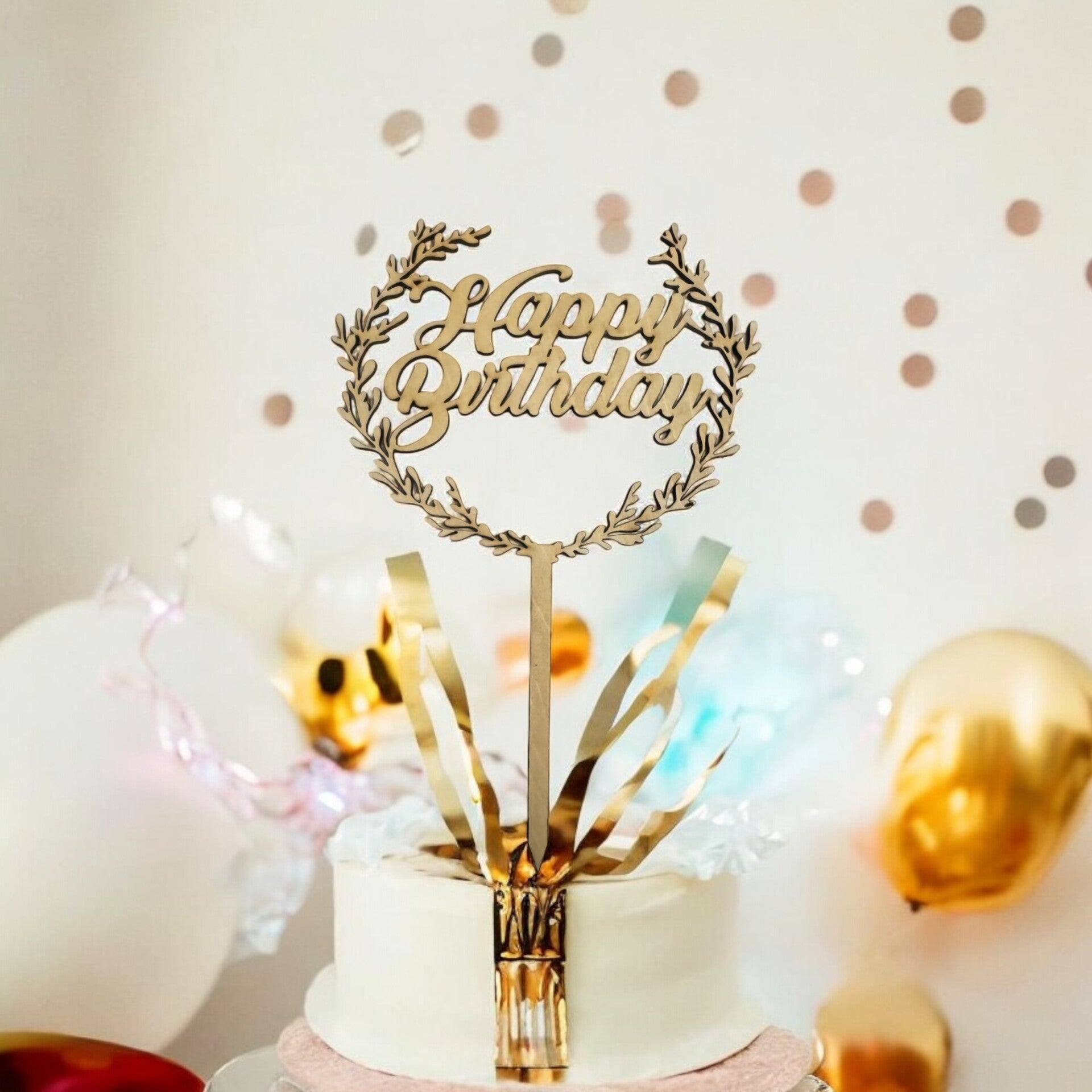 Cake topper couronne bois gravé HAPPY BIRTHDAY