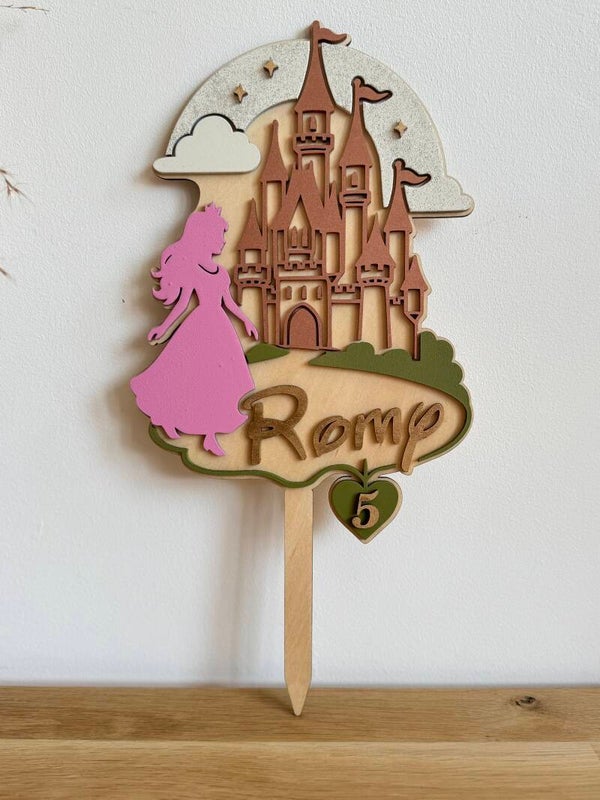 Cake Topper Personnalisé Princesse & Château – Anniversaire Enfant