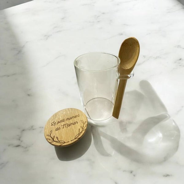 Tasse verre et bambou gravée personnalisée cadeau original