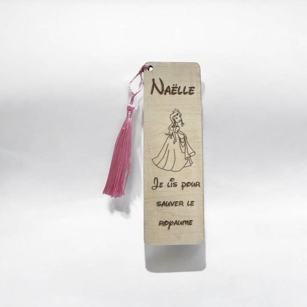 Marque page en bois personnalisé gravé PRINCESSE SAUVE LE ROYAUME