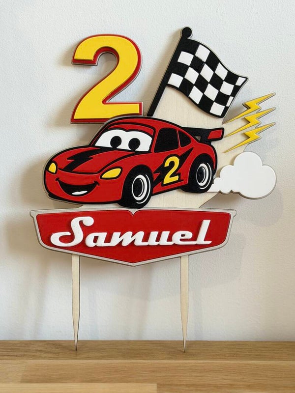Cake Topper personnalisé – Course automobile avec prénom