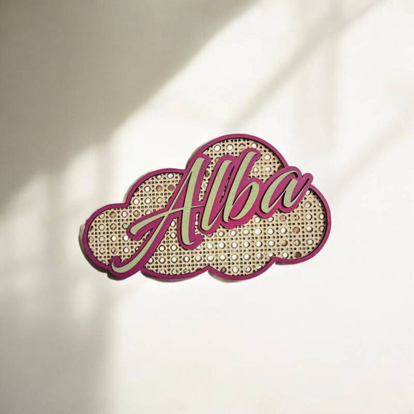 Nuage en bois gravé personnalisé prénom décoration chambre enfant