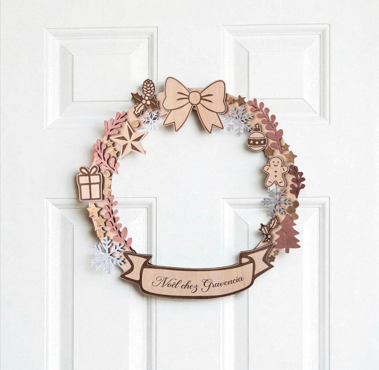 Couronne de Noël personnalisée en bois – 39 cm