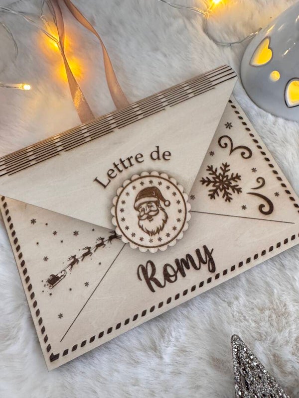 Enveloppe lettre au Père Noël en bois personnalisée