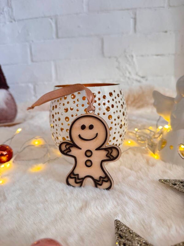 Monsieur Pain d’Épices  Boule de Noël personnalisée en bois