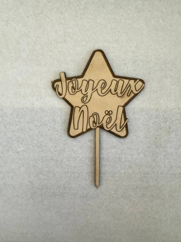Cake Topper Étoile en bois gravé pour bûche de Noël
