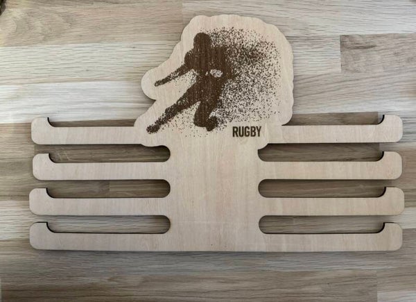 Porte médailles personnalisé RUGBY en bois gravé