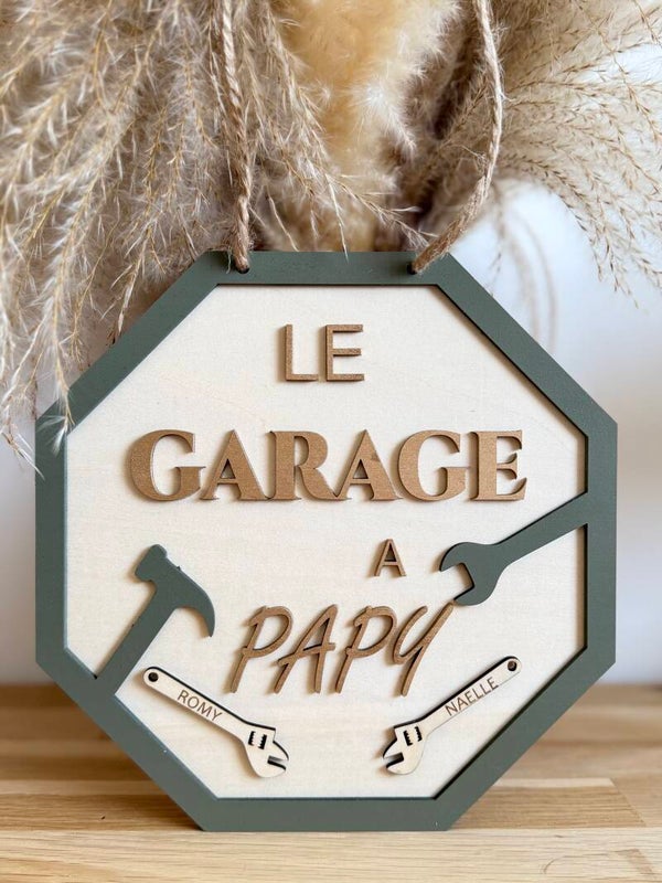 Plaque personnalisée en bois « Le garage à Papy »