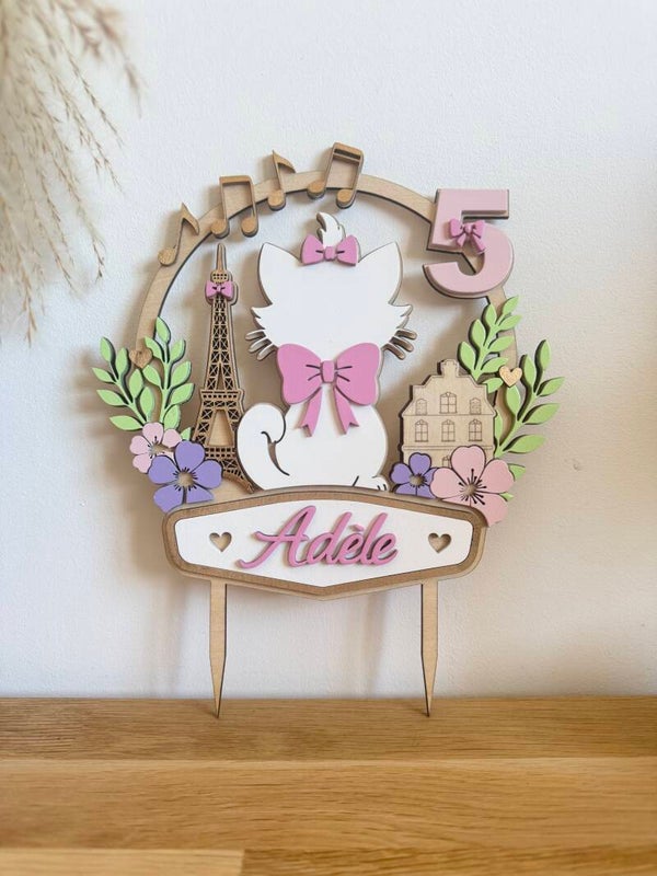 Cake Topper personnalisé – Chat Parisien