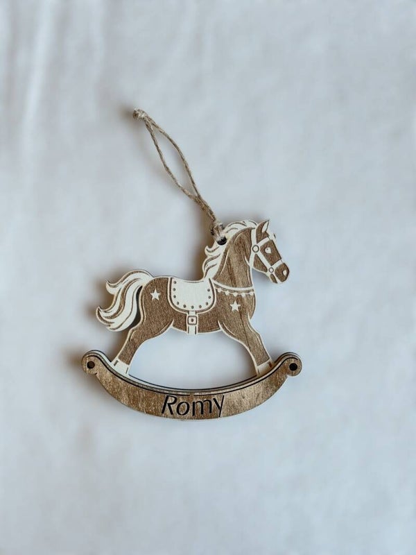 Cheval à bascule de Noël en bois personnalisé – Noël d’antan
