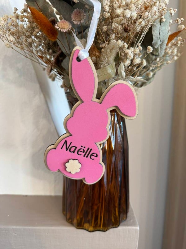 Lapin de Pâques en bois gravé personnalisé prénom – Décoration Pâques enfant