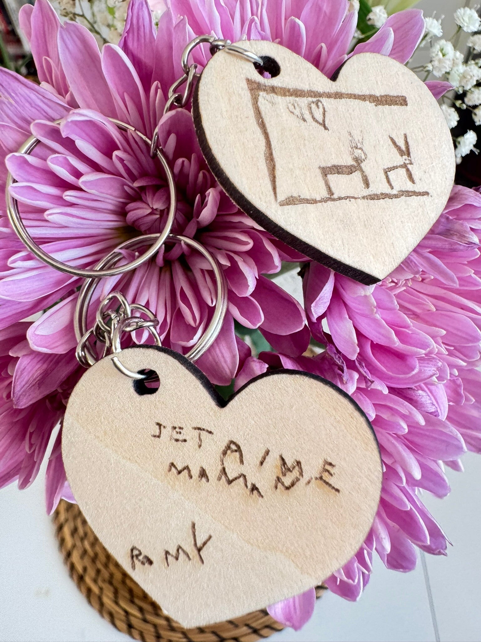 Porte-clé cœur personnalisé avec dessin ou mot d’enfant