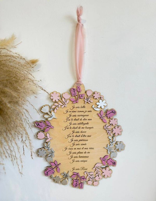 plaque affirmations positives enfant bois personnalisée