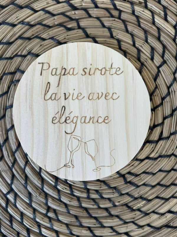 Set 4 dessous de verre en bois gravé personnalisés – Cadeau fête des pères