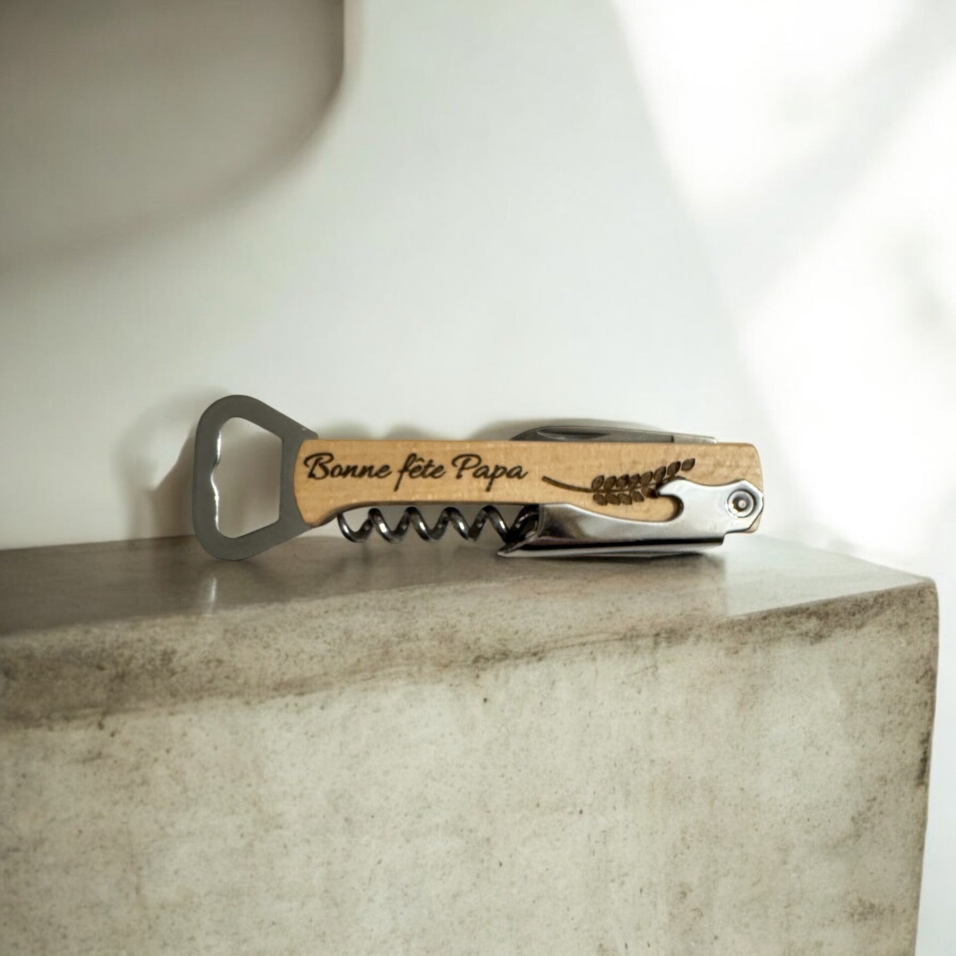 Décapsuleur tire bouchon bois multifonction bois a personnaliser