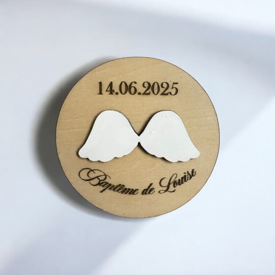 ✨ Magnet personnalisé "Ailes d'Ange" – Cadeau d’invité Baptême/Communion ✨
