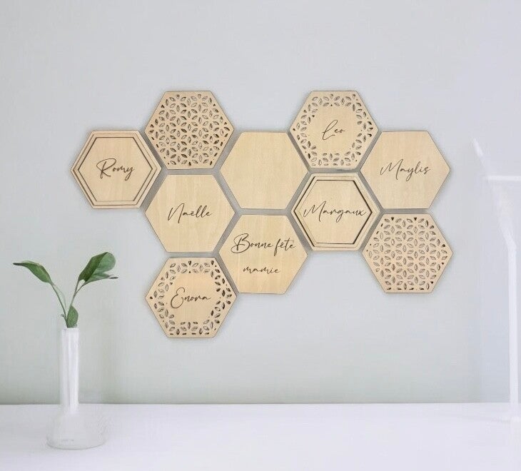 ✨ Hexagones en Bois Gravés – Une Décoration Murale Unique et Personnalisée ✨