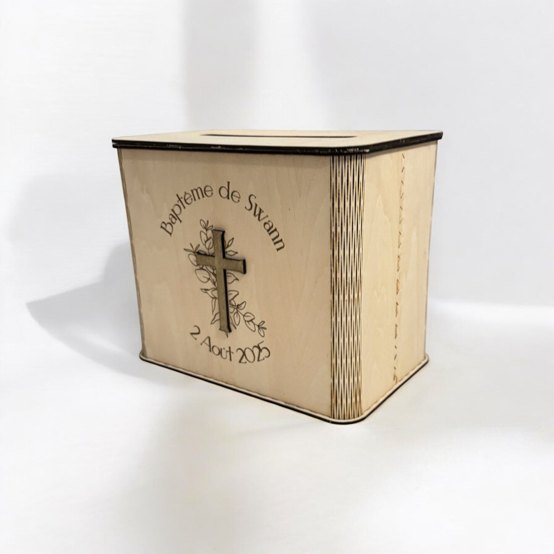 Urne personnalisée Baptême & Communion – Thème Eucalyptus