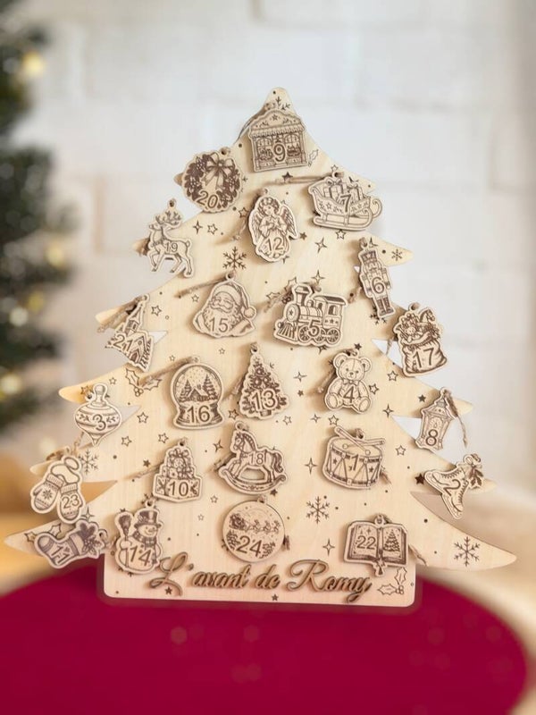 Calendrier de l’Avent sapin personnalisé – 24 décorations – Noël d’antan