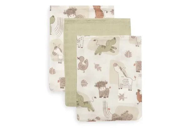 Jollein - Hydrofiel Washandje 15x20cm - Barn Buddies - 3 Stuks