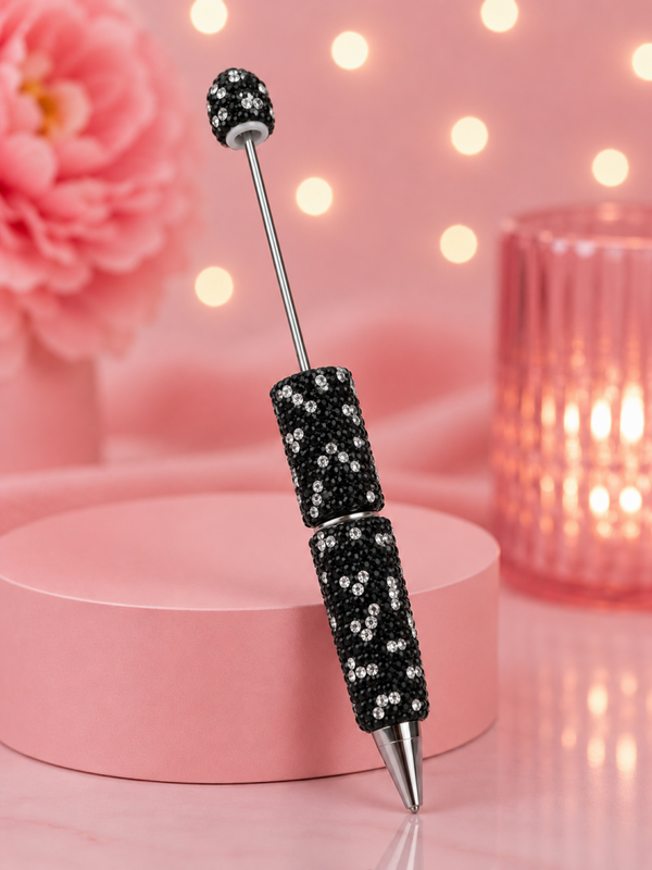 Kugelschreiber mit Glitzer schwarz silber