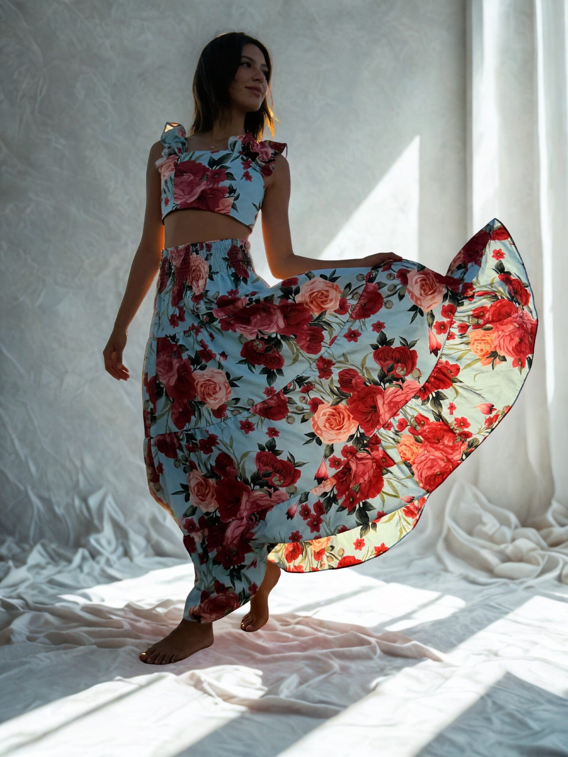 Vestito floreale 2 pz celeste