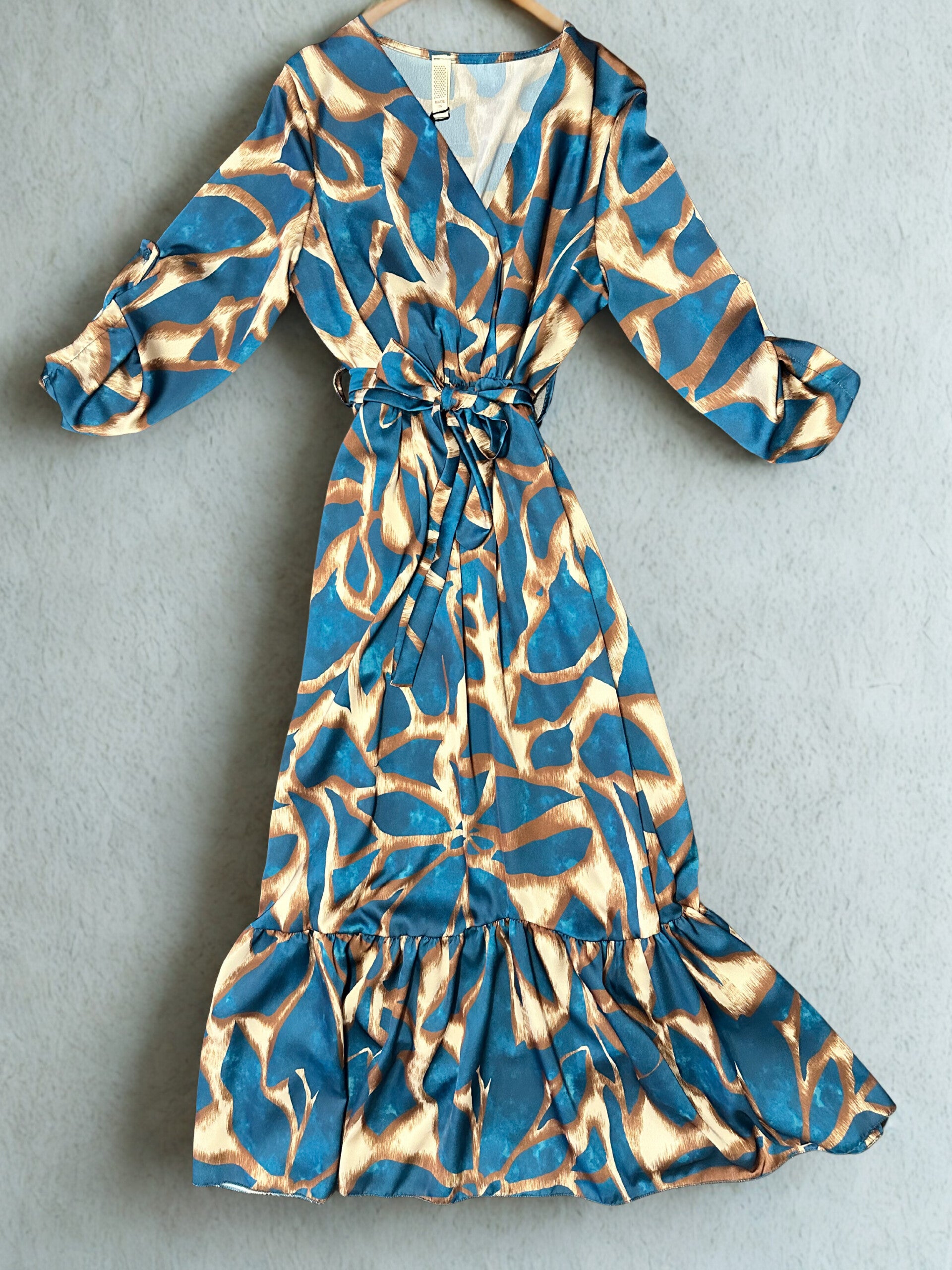 Vestito maculato petrolio scollo incrocio