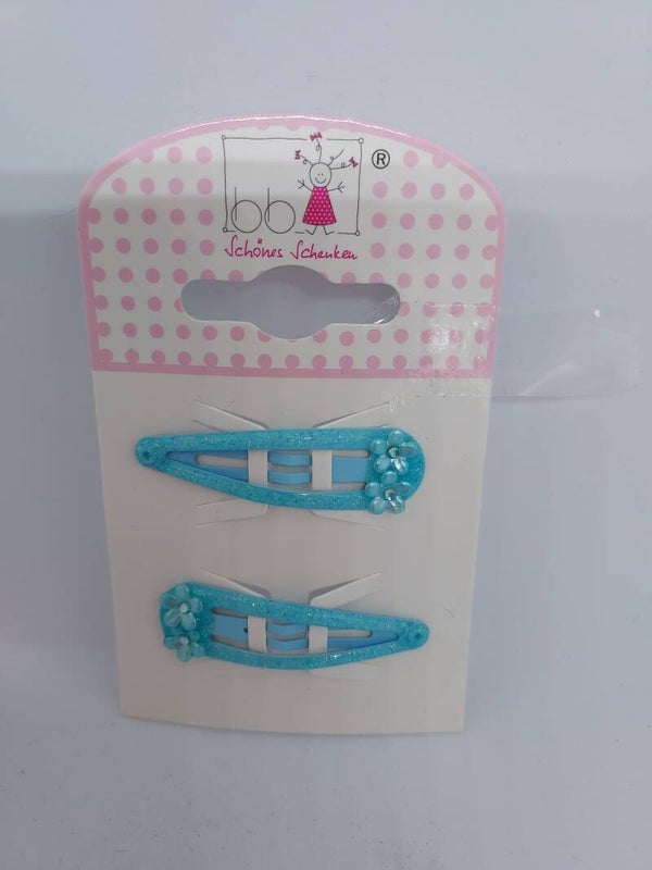 Haarclip glitter met bloemetjes babyblauw