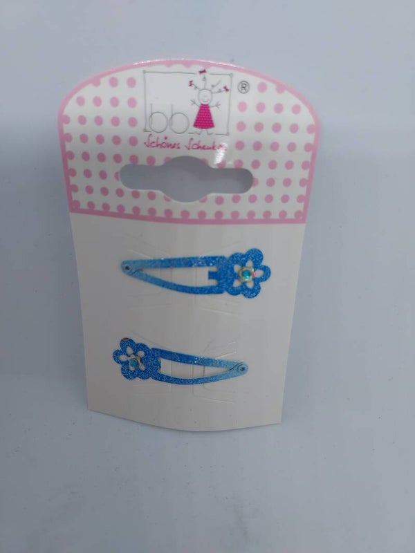 Haarclips bloem blauw glitter