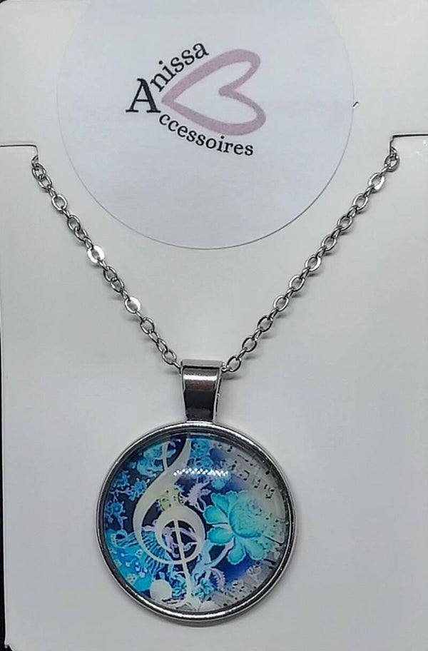 ketting met ronde hanger muzieknoot blauw