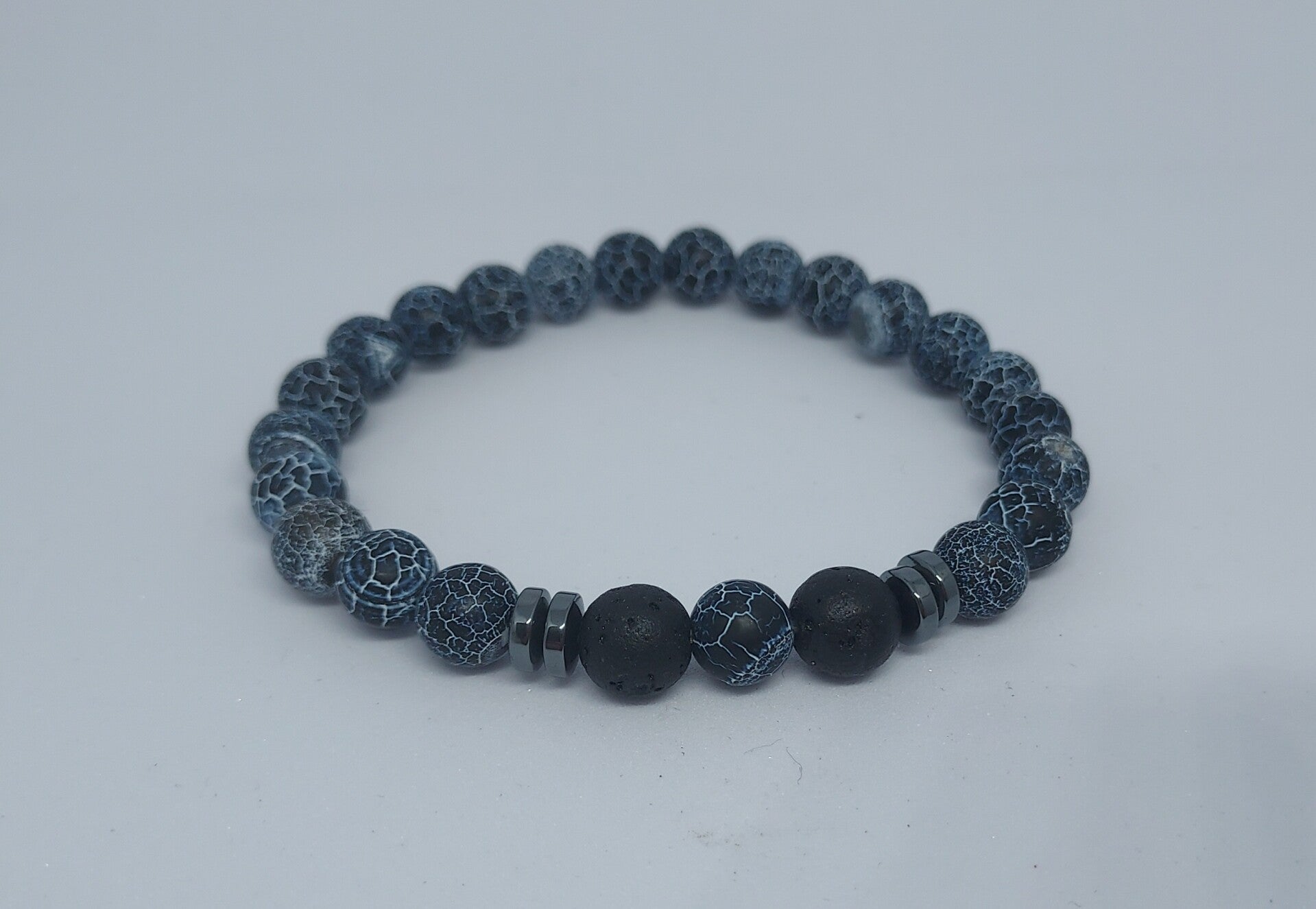 Armband grijze marmer en lava kralen