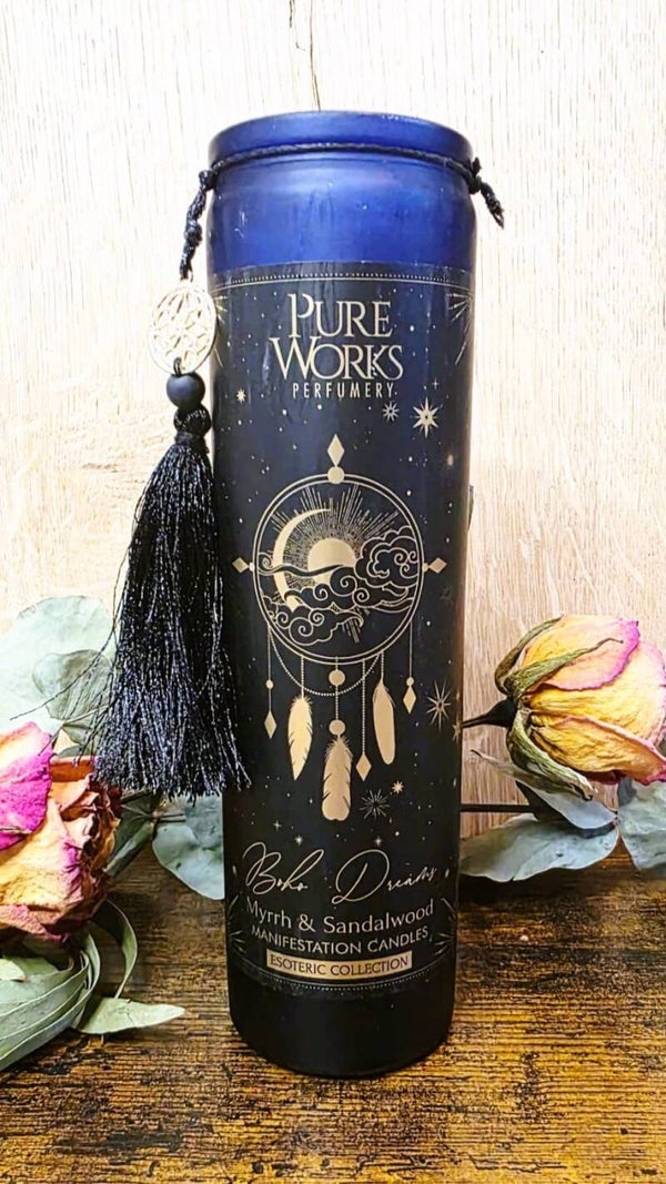 Manifestationskerze Boho Dreams im Glas mit Quaste