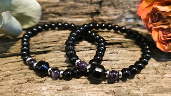 Armband Amethyst- und Onyx 6 & 10 mm Perlen