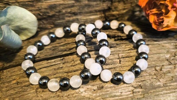 Armband Hämatit und Bergkristall 8 mm Perlen