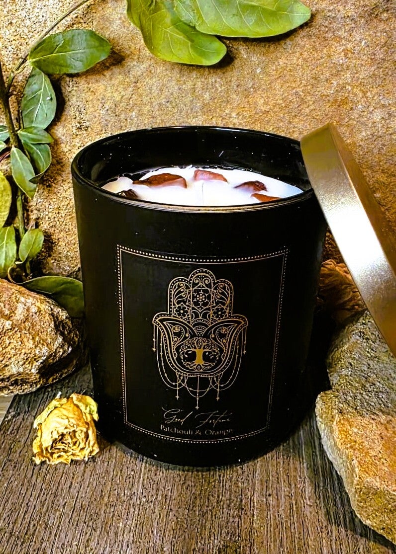 Manifestationskerze Good Fortune - Patchouli & Orange