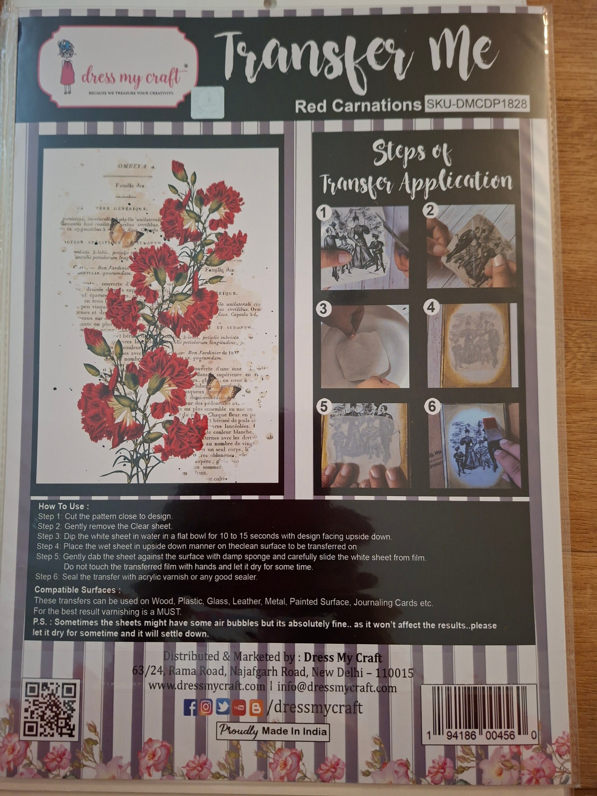 Dress my Craft Transfer me Red Carnations