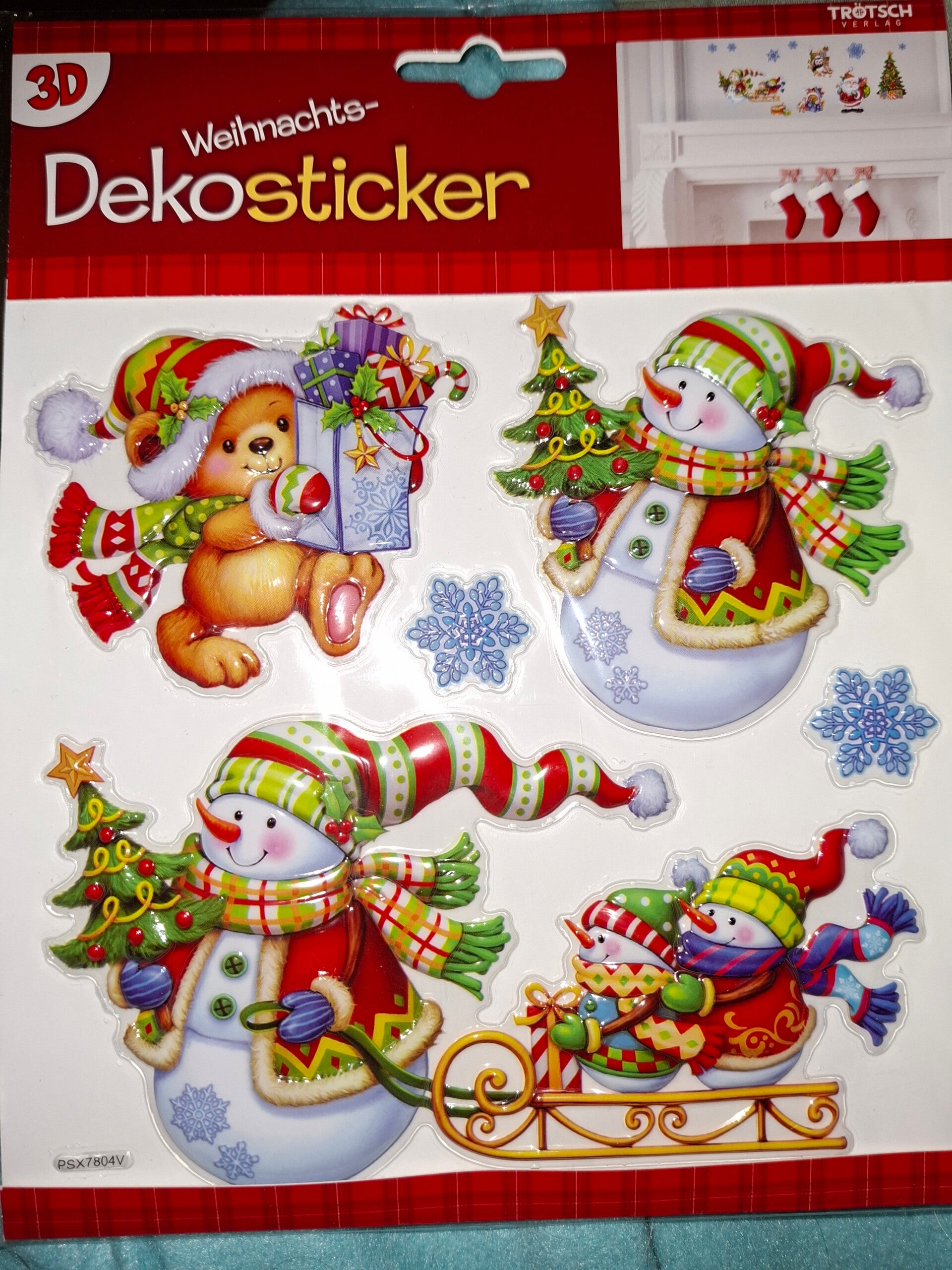 3D Weihnachts-Dekosticker, 1 Stickerbogen, Schneemann ⛄️ 1