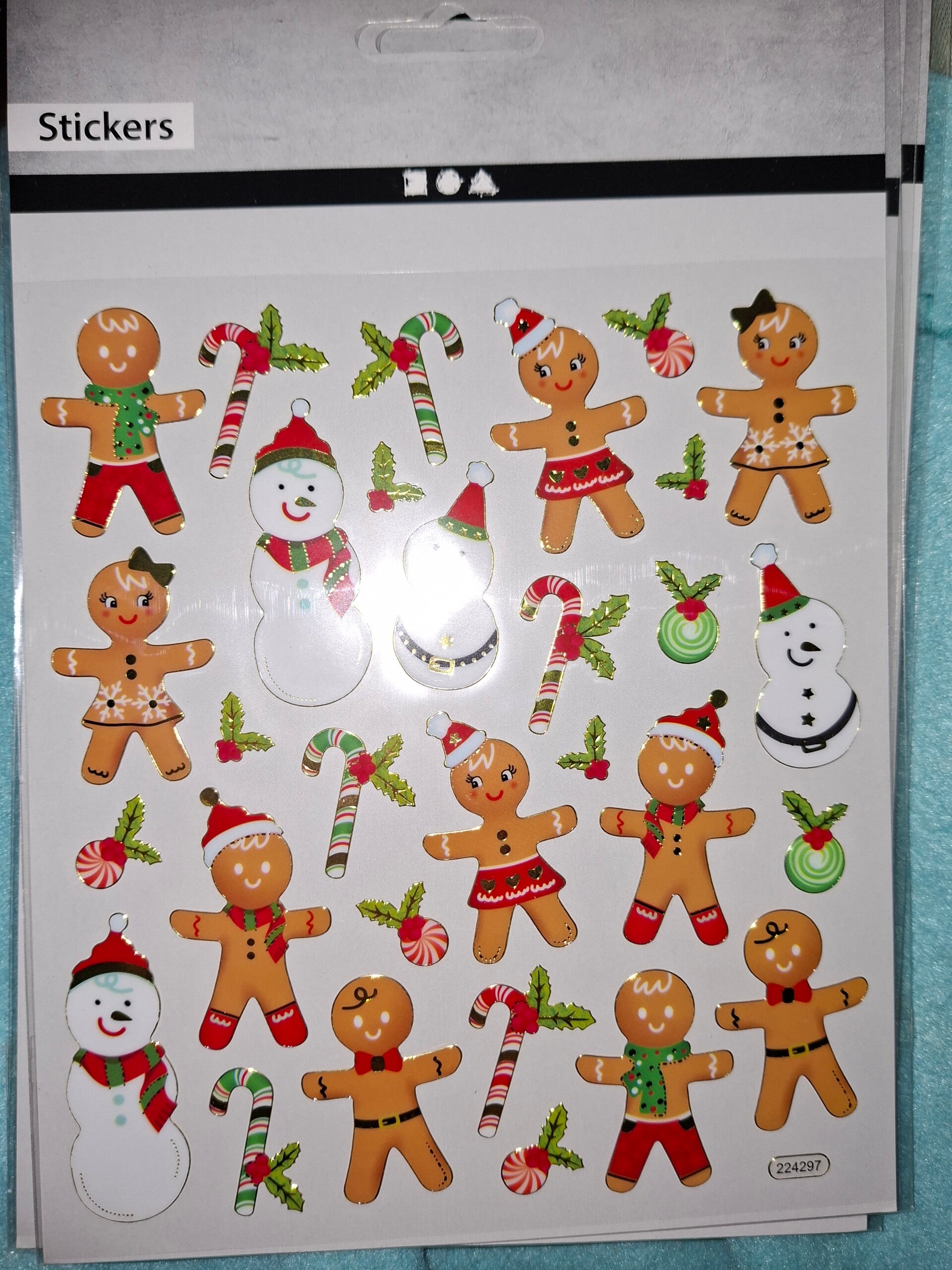 Glitzer Sticker Weihnachts-Dekosticker 1 Bogen Set 3 Lebkuchen