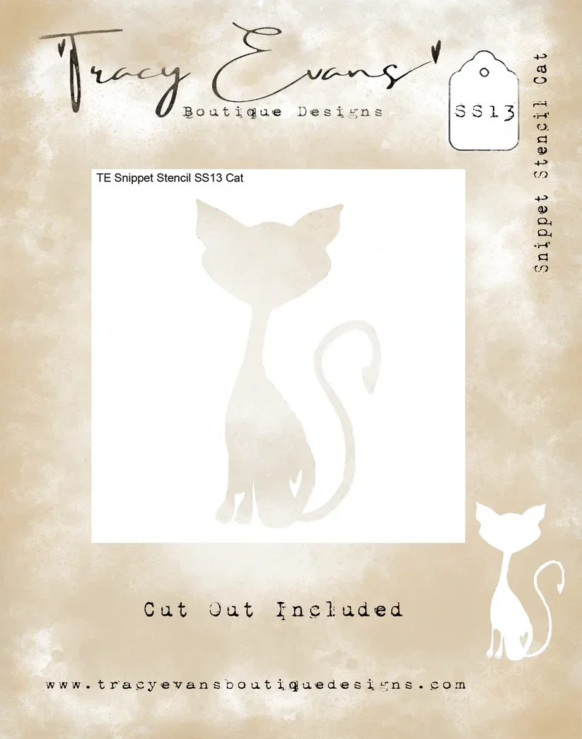 Tracy Evans Boutique Designs  SS013 - Snippet Stencil "Cat" 4 x 4 inches *Cut Out Included*