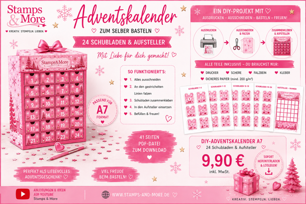 🎄 DIY-Adventskalender A7 – PDF-Bastelvorlage zum Download, passend zu unserem Clear Stamps Adventskalender