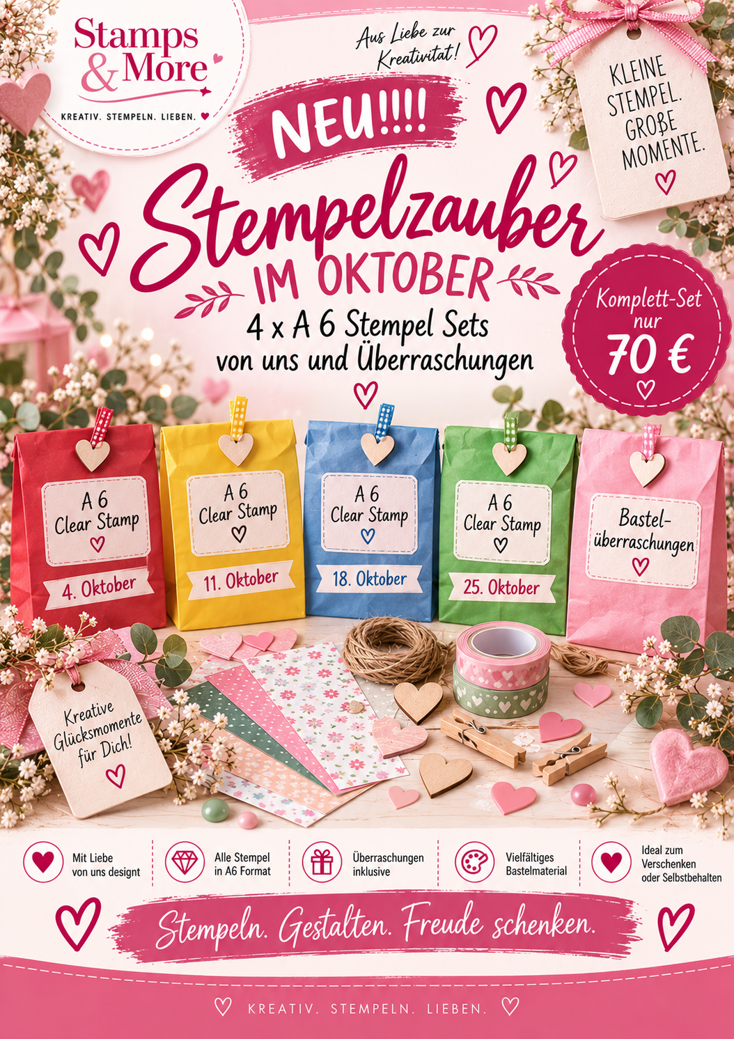 NEU!!!! STEMPELZAUBER IM OKTOBER, 4 x A 6 Stempel Sets von uns und Überraschungen
