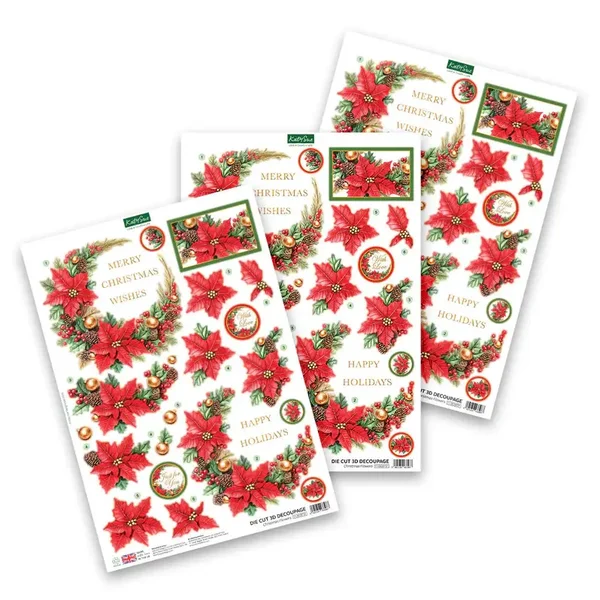 Katy Sue Creative, Gestanzte Decoupage – Weihnachtsblumen (3er-Pack)