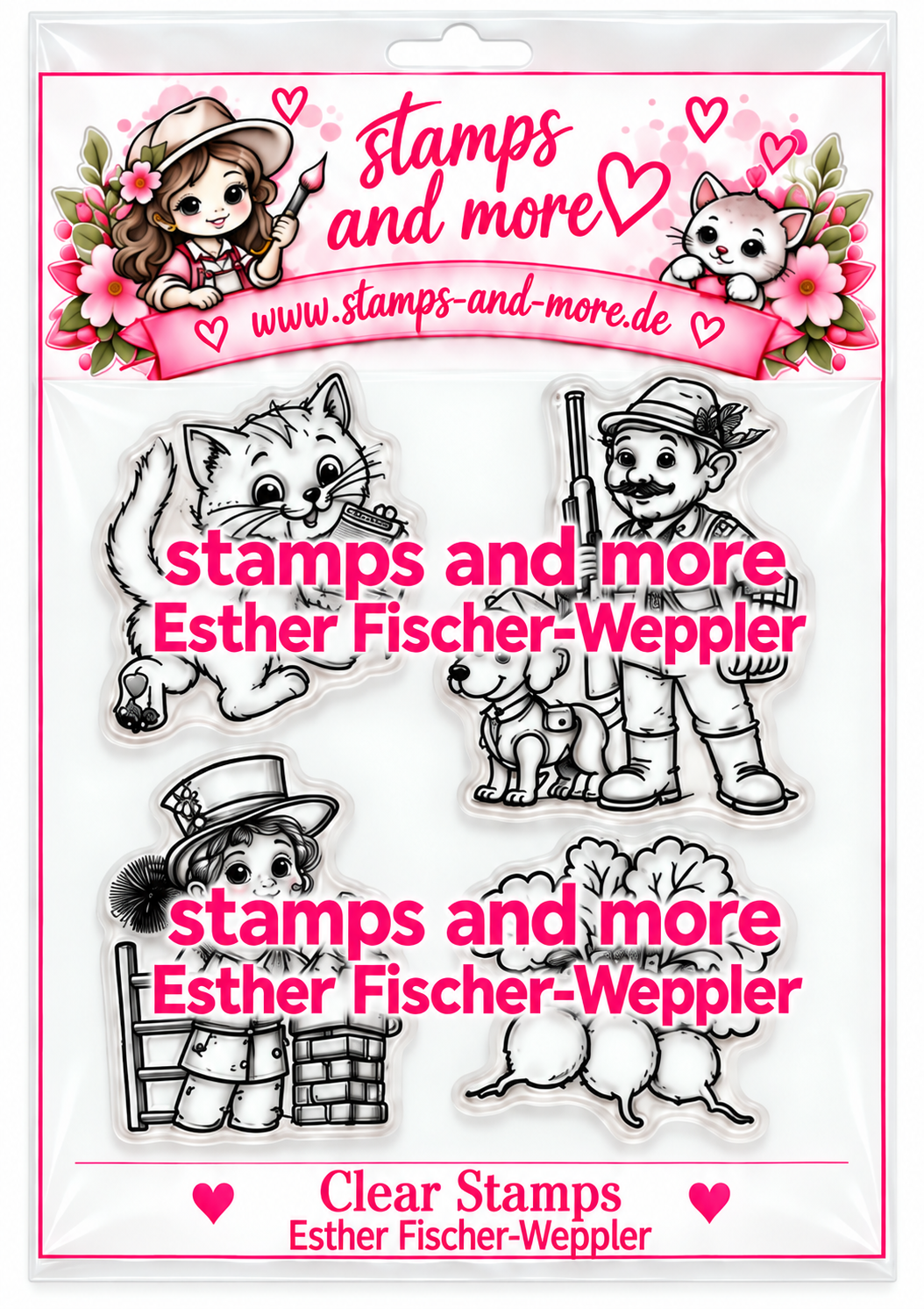 Clear Stamps A 6, Schornsteinfegerin, Glücksbringer, Jäger, Katze, Stamps-and-more